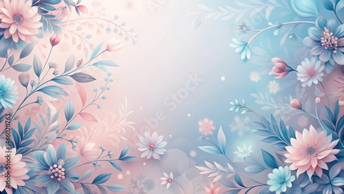 Abstract floral pattern with soft pink and blue hues on a subtle gradient background, contemporary , floral,  contemporary