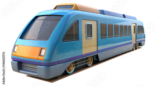 Modern Blue Cartoon Train Isolated on Transparent Background