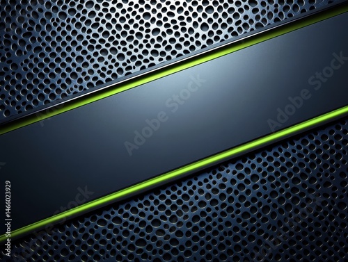 Wallpaper Mural Dark navy blue perforated metal background with lime green accents.  A horizontal, textured, dark navy blue band with a lime green border is set across a perforated metal surface Torontodigital.ca