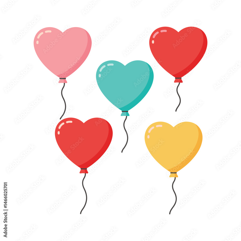 Heart-Shaped Balloons in Red, Pink, Yellow, and Blue Vector Party Decoration Heart-Shaped Balloons in Red, Pink, Yellow, and Blue Vector Party Decoration
