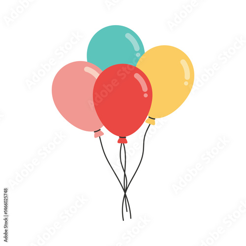 Colorful Party Balloons Bundle Red Pink Yellow and Blue Celebration Vector