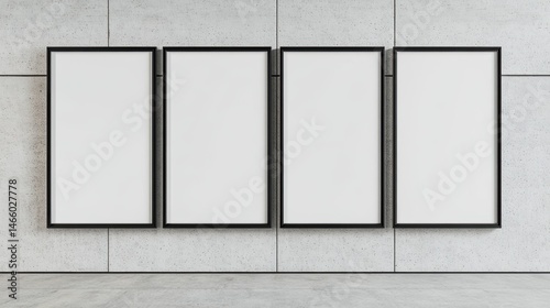 Four Blank Display Panels on a Light Gray Wall