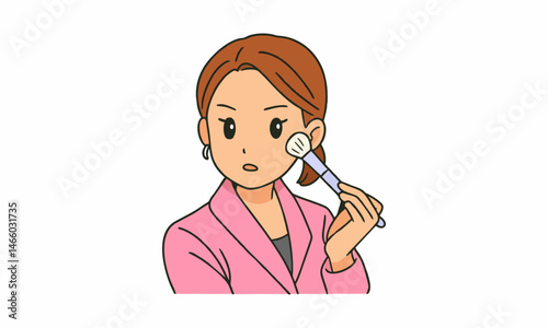 cute woman powdered or blush on cartoon illustration