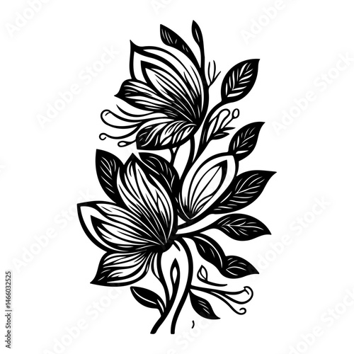 Elegant floral design with linework in monochromatic color pallette vector art