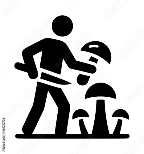 Mushroom Picking Human Vector Logo Black