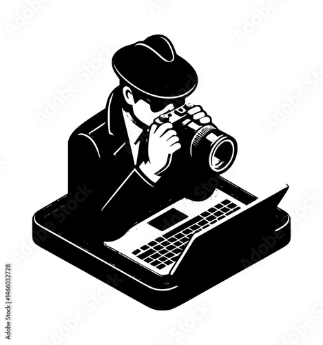 Isometric Spy Icon Logo Black Vector