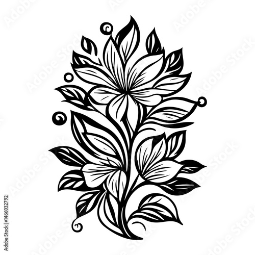 Elegant floral botanical design, black and white decorative motif for various purposes