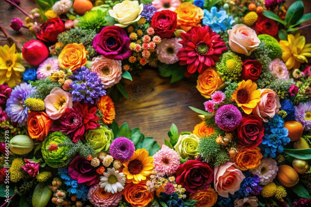 Floral Wreath, Flower Circle, Botanical Illustration, High Resolution, Deep Depth of Field, Elegant Design, Spring Flowers, Summer Blooms, Wedding Wreath, Floral Frame Floral Wreath, Flower Circle, Botanical Illustration, High Resolution, Deep Depth of Field, Elegant Design, Spring Flowers, Summer Blooms, Wedding Wreath, Floral Frame