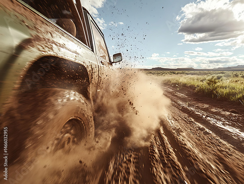 Off-road adventure driving rustic terrain action shot daylight dynamic angle thrill of exploration