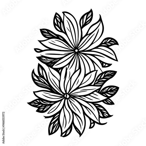 Elegant floral arrangement with outlined blossoms and stylized folliage design