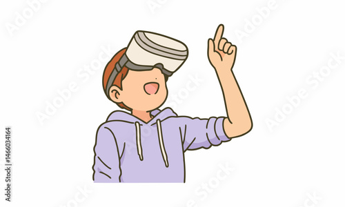 cute man in glasses virtual reality device cartoon illustration