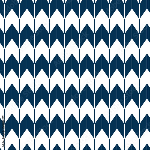 Yagasuri seamless Japanese traditional arrow feather pattern. Repeating geometric motif in navy blue for textile design, cultural decoration, and background texture