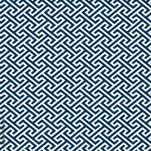 Koji Tsunagi seamless Japanese geometric pattern. Traditional interlocking I-shaped motif in navy blue for textile, cultural decoration, and background texture design