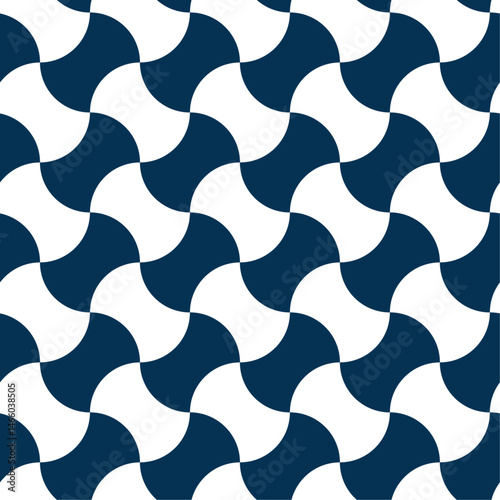 Bundo-tsunagi seamless Japanese pattern with traditional geometric interlocking motif. Classic navy blue textile background for fabric, decoration, and cultural design uses
