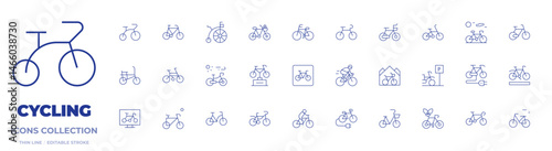 Cycling icons collection. Thin Line icons, editable stroke. bike, award, bicycle, electric bike, cycling, electric bicycle, bike lane