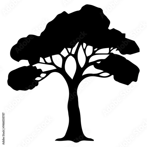 Diverse Tree Silhouette Collection, Coniferous, Deciduous, and Bare Branch in Vector Format, 
Black and White Vector Illustration, Variations of Tree Shapes from Broadleaf to Needle-leaf