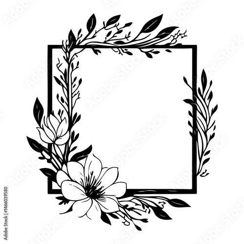 Elegant botanical frame illustration with magnolia flowers and leafy branches