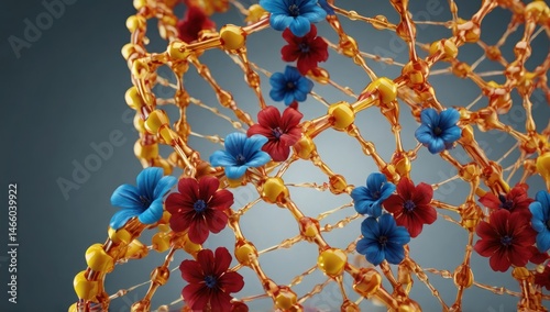 Colorful Flower Garlands Hanging – Festive Decorative Background Vibrant Floral Strings on Blue Background – Indian Wedding or Festival Decor