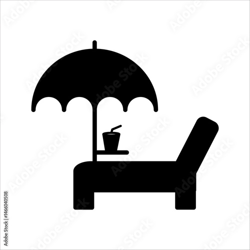 Sun lounger and umbrella. Beach club luxury style relaxation. Pixel perfect, editable stroke icon