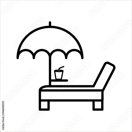Sun lounger and umbrella. Beach club luxury style relaxation. Pixel perfect, editable stroke icon