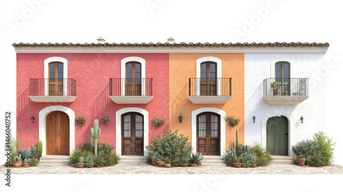 Colorful facades of traditional colonial houses row in mexico a 
