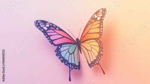 Colorful butterfly in soft pastel colors, delicate wings with intricate patterns, flying in a serene and peaceful environment.