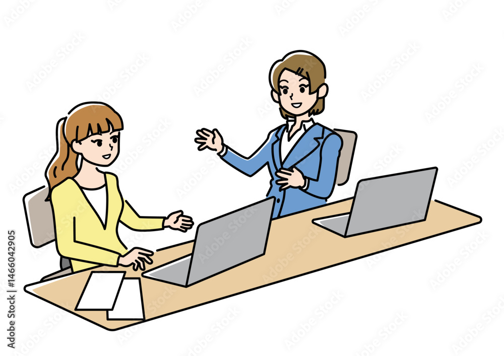 職場で会話をする女性たち 職場で会話をする女性たち