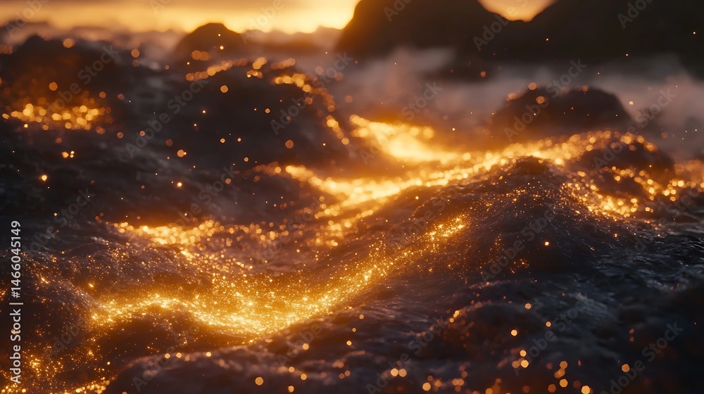 Fototapeta premium Fiery Lava Flow Meets Ocean