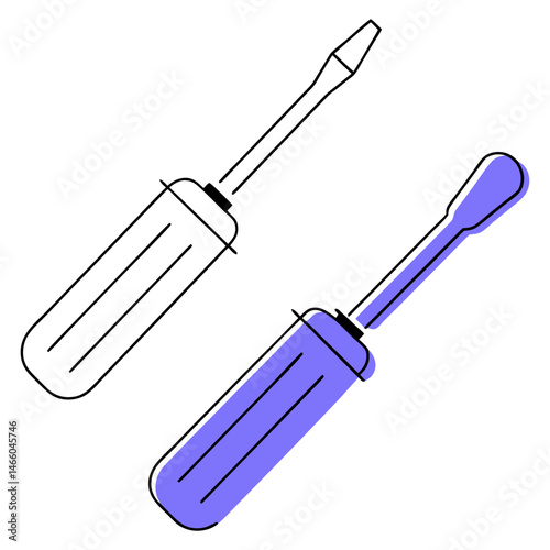 Flathead screwdriver icon in minimalist style, mechanical hand tool and repair equipment illustration