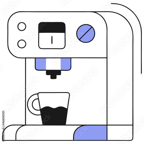 Espresso coffee machine icon in minimalist style, kitchen appliance and coffee brewing illustration