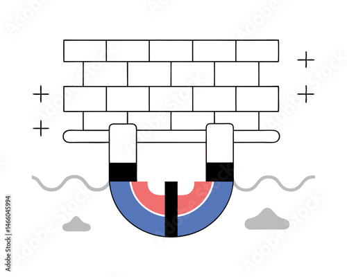 U-shaped magnet icon in flat style, physics and magnetic force illustration