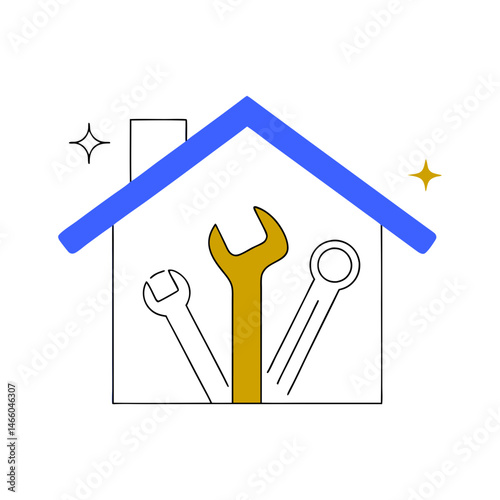 Home repair tools icon in minimalist style, mechanical and construction equipment illustration