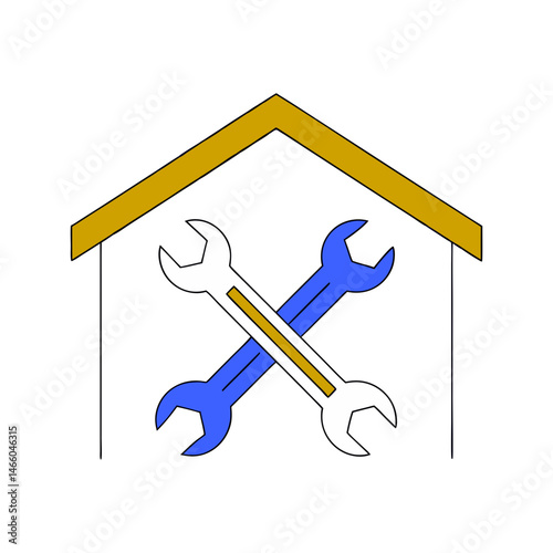 Home repair tools icon in minimalist style, mechanical and construction equipment illustration