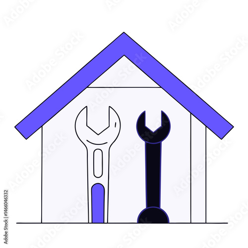 Home repair tools icon in minimalist style, mechanical and construction equipment illustration