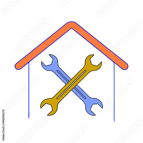 Home repair tools icon in minimalist style, mechanical and construction equipment illustration