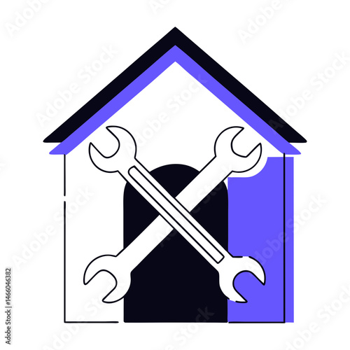 Home repair tools icon in minimalist style, mechanical and construction equipment illustration