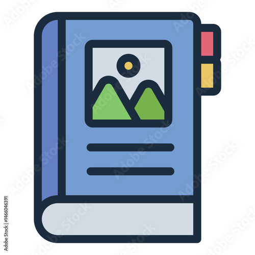 booklet filled line icon with location travel guide book info