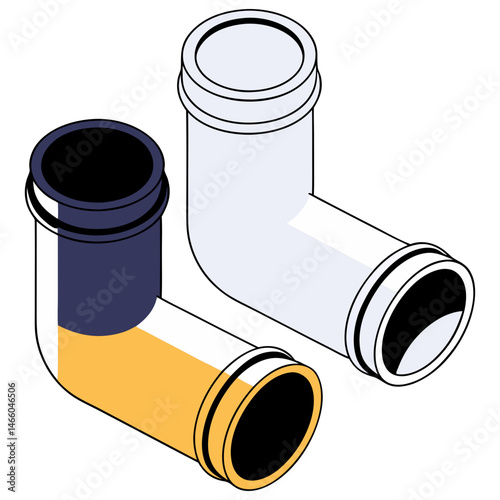 Modern plumbing pipe fittings icon in minimalist style, industrial and construction equipment illustration