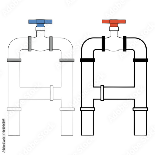 Modern plumbing pipe fittings icon in minimalist style, industrial and construction equipment illustration