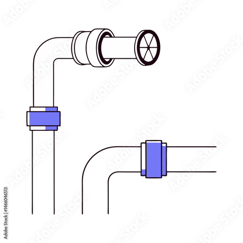 Modern plumbing pipe fittings icon in minimalist style, industrial and construction equipment illustration
