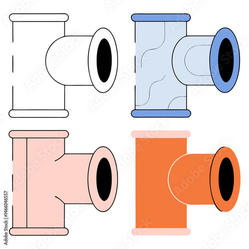 Modern plumbing pipe fittings icon in minimalist style, industrial and construction equipment illustration