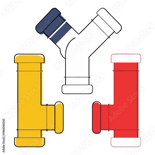 Modern plumbing pipe fittings icon in minimalist style, industrial and construction equipment illustration