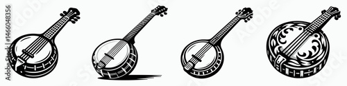 The Banjo. Symbol Vector Clip art. Twanging folk instrument melodic rhythm in country bluegrass african heritage.