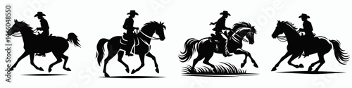 The Cowboy Riding Horse. Symbol Vector Clip art. Western equestrian astride a mustang rural scene of ranch vocation.