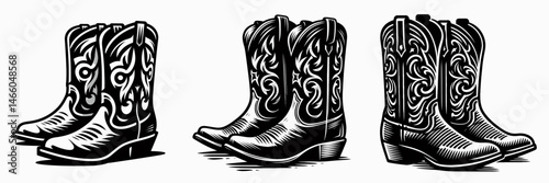The Cowboy Boots. Symbol Vector Clip art. Western footwear leather riding boot for ranch lifestyle & country fashion.