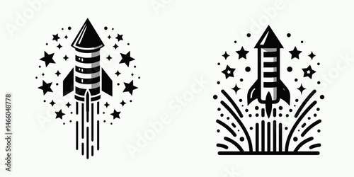 The firework rocket. Symbol Vector Clip art. Pyrotechnic aerial display projectile celestial burst celebration ignition.