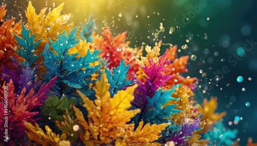 olorful Autumn Leaves Background – Vibrant Fall Foliage Art Abstract Autumn Nature – Multicolor Leaves with Bokeh Light