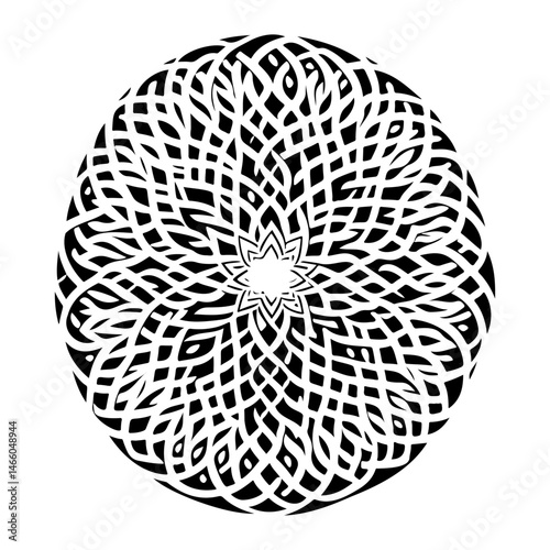 Intricate circular latticework pattern evoking nature and stylized flora