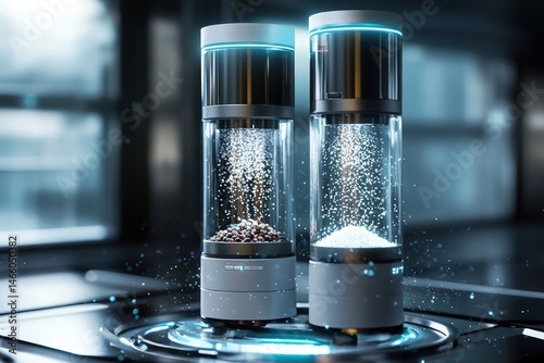 A futuristic electric salt and pepper grinder in action