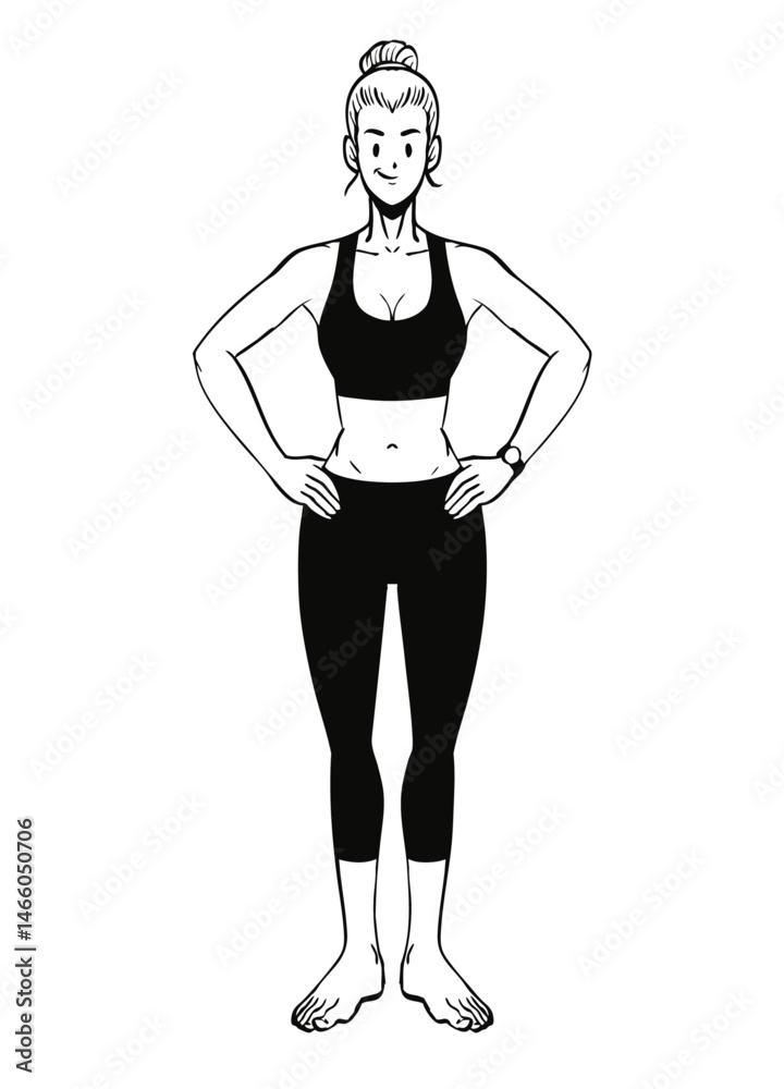 Fototapeta premium Black and White Illustration of Cartoon Character of Fitness Women